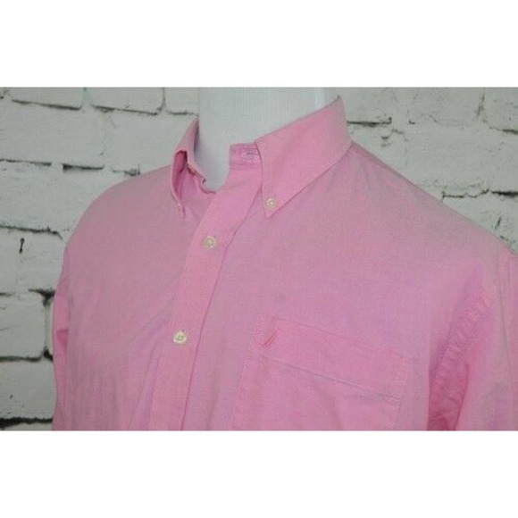 Nautica Men Oxford Pink Long Sleeve Dress Shirt Button Down Size 16 1/2 32/33 - Picture 5 of 11